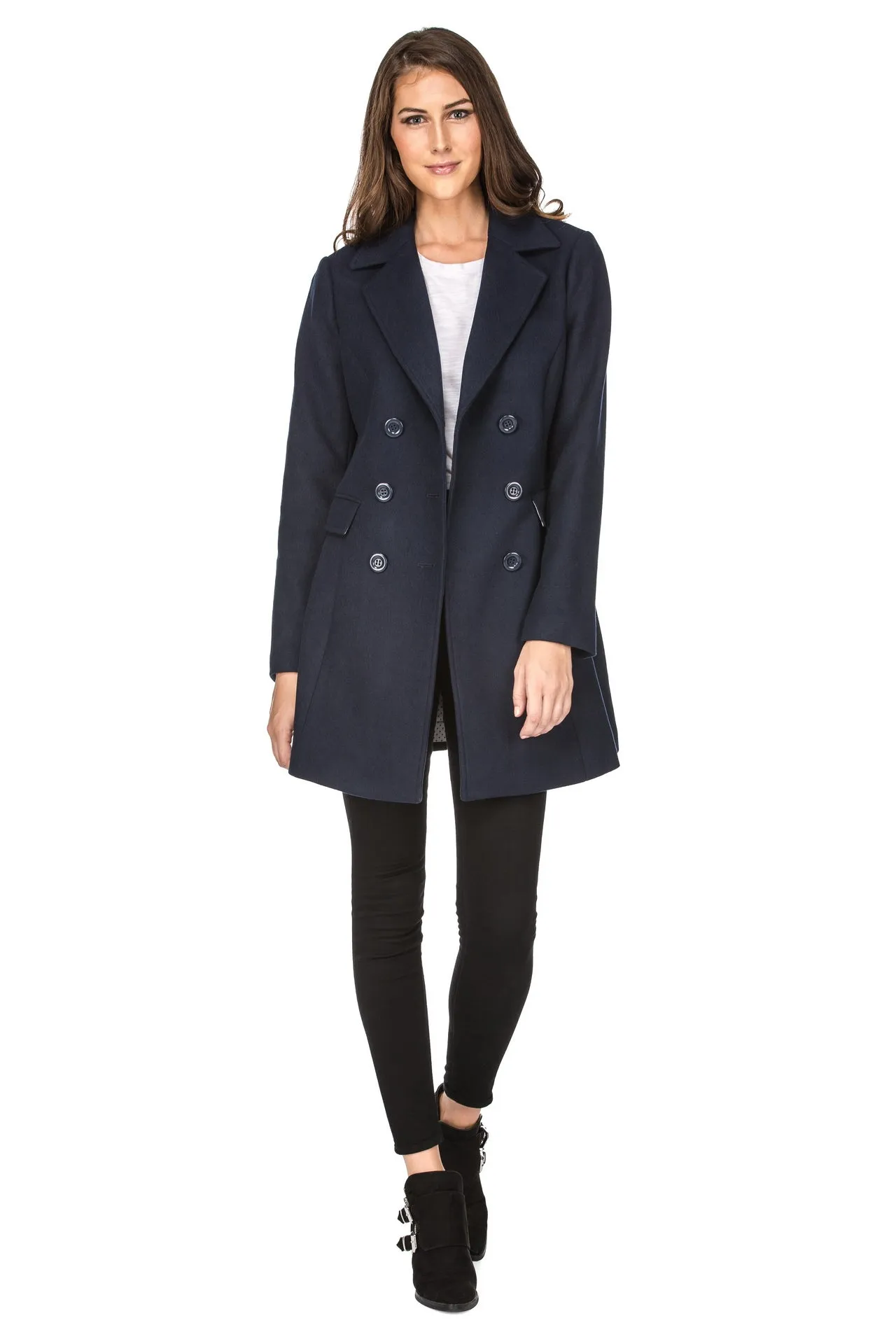 Haute Edition Women's Double Breasted Wool Blend Peacoat