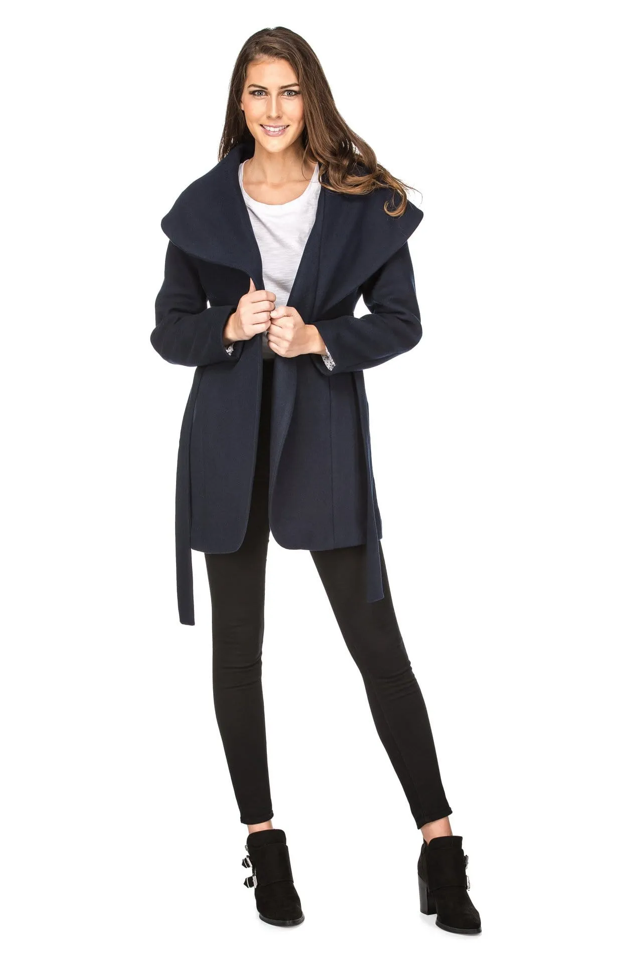 Haute Edition Women's Wool Blend Shawl Collar Wrap Coat