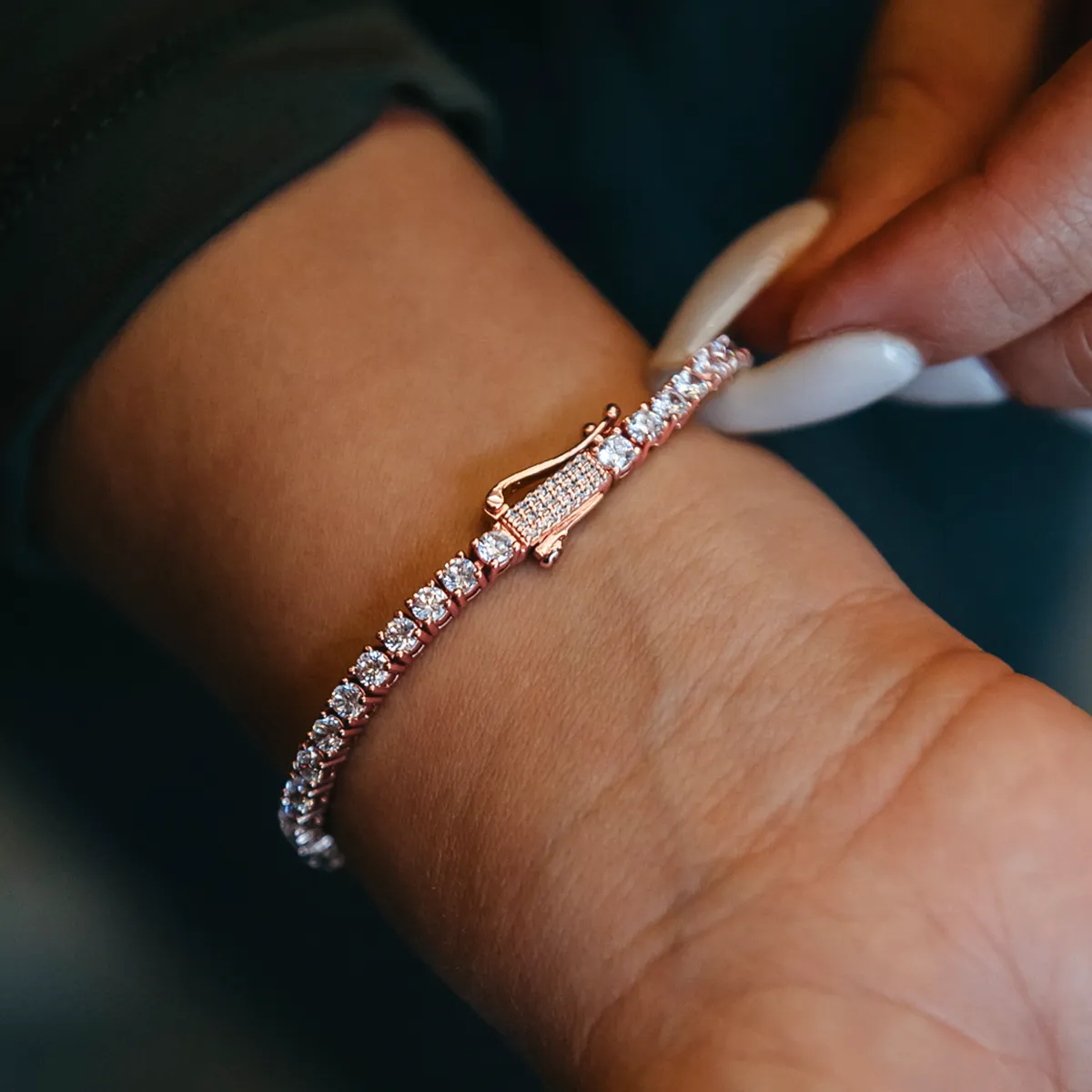 Heart Tennis Bracelet in Rose Gold