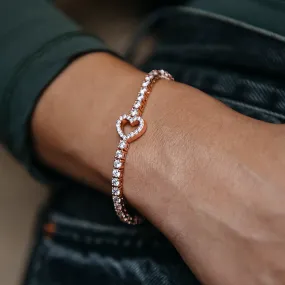 Heart Tennis Bracelet in Rose Gold