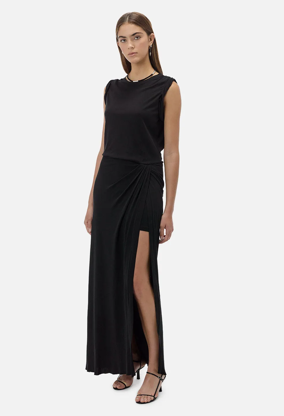 High Twist Cotton Maxi Wrap Dress / Black