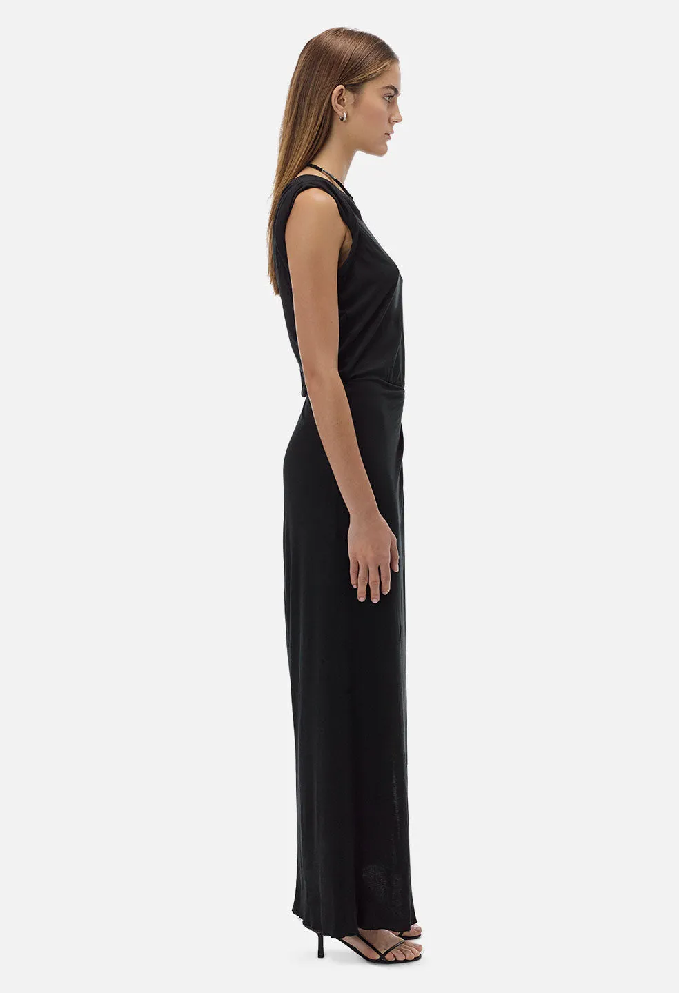 High Twist Cotton Maxi Wrap Dress / Black