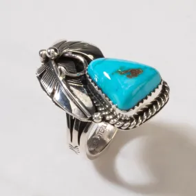 Joe Piaso Jr. Sleeping Beauty Turquoise Feather Navajo USA Native American Made 925 Sterling Silver Ring