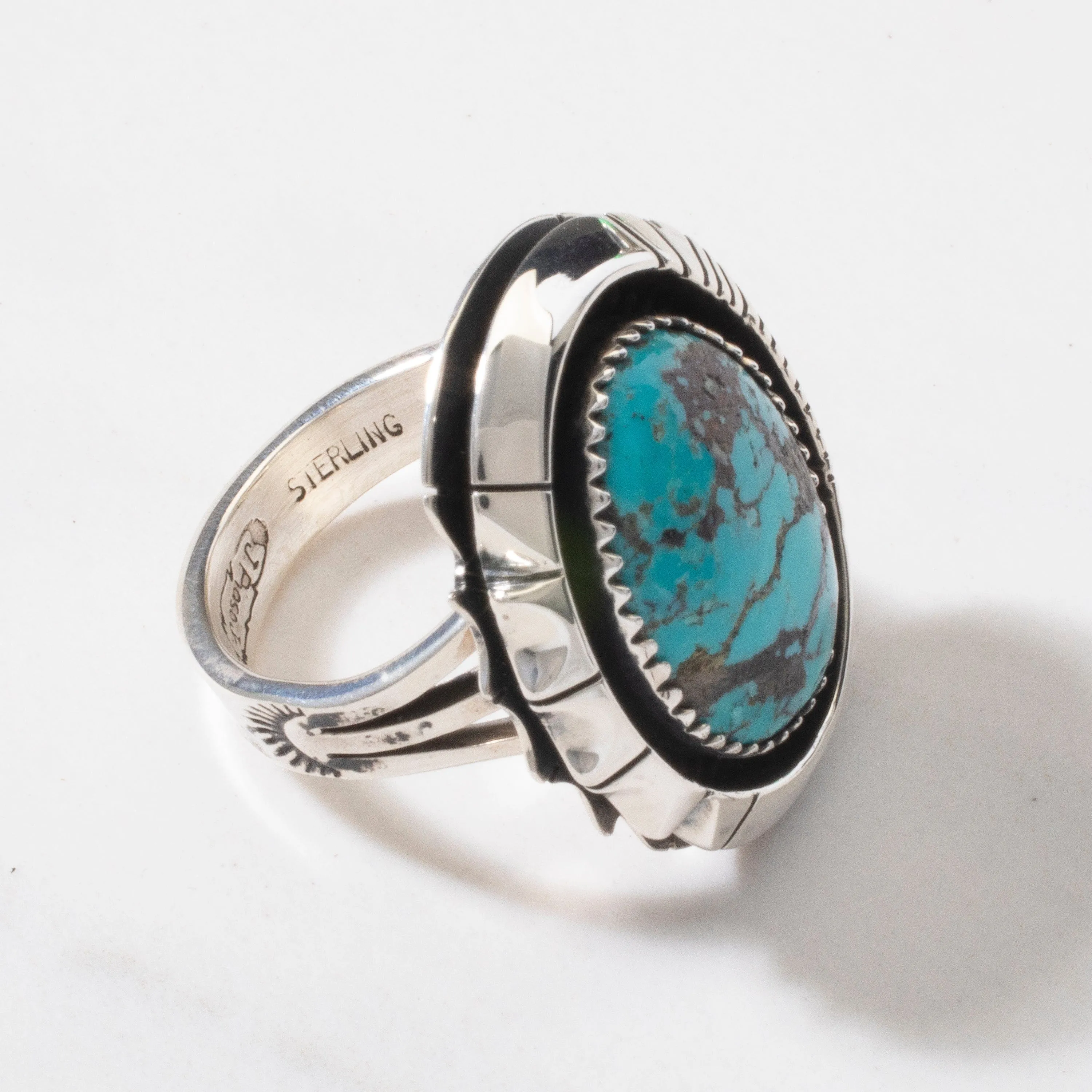 Joe Piaso Jr. Sleeping Beauty Turquoise Navajo USA Native American Made 925 Sterling Silver Ring