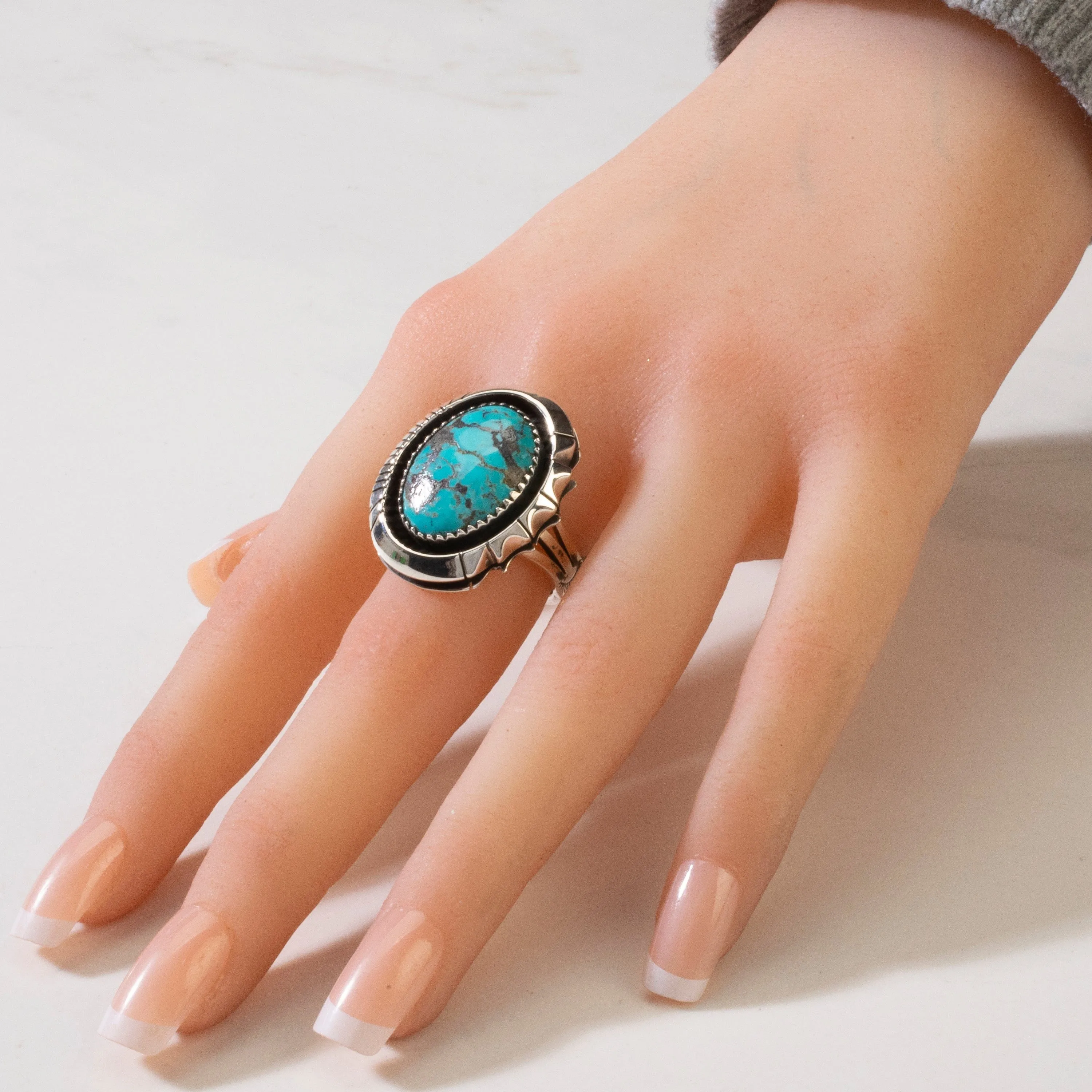 Joe Piaso Jr. Sleeping Beauty Turquoise Navajo USA Native American Made 925 Sterling Silver Ring