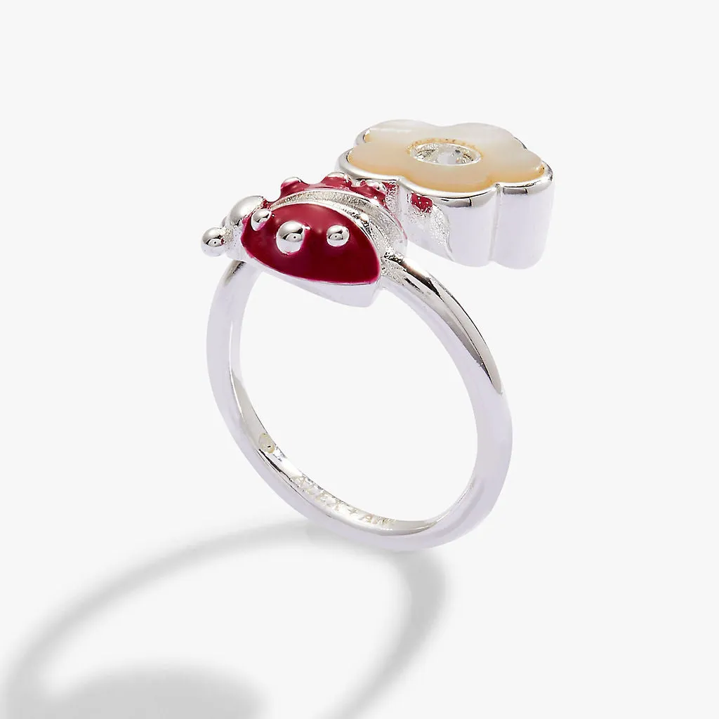 Ladybug and Mother of Pearl Flower Ring, Size 7