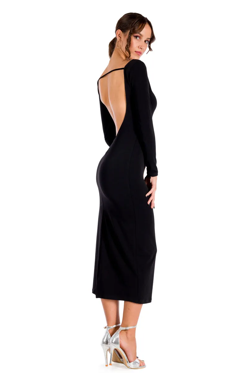 Long Sleeve Backless Bodycon Dress With Back Slit