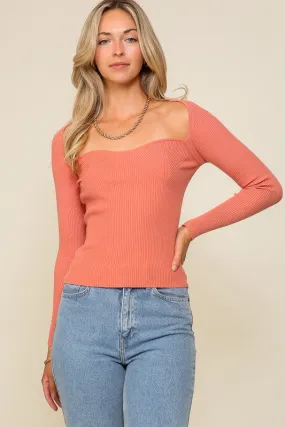 Long Sleeve Sweetheart Neckline Sweater Top