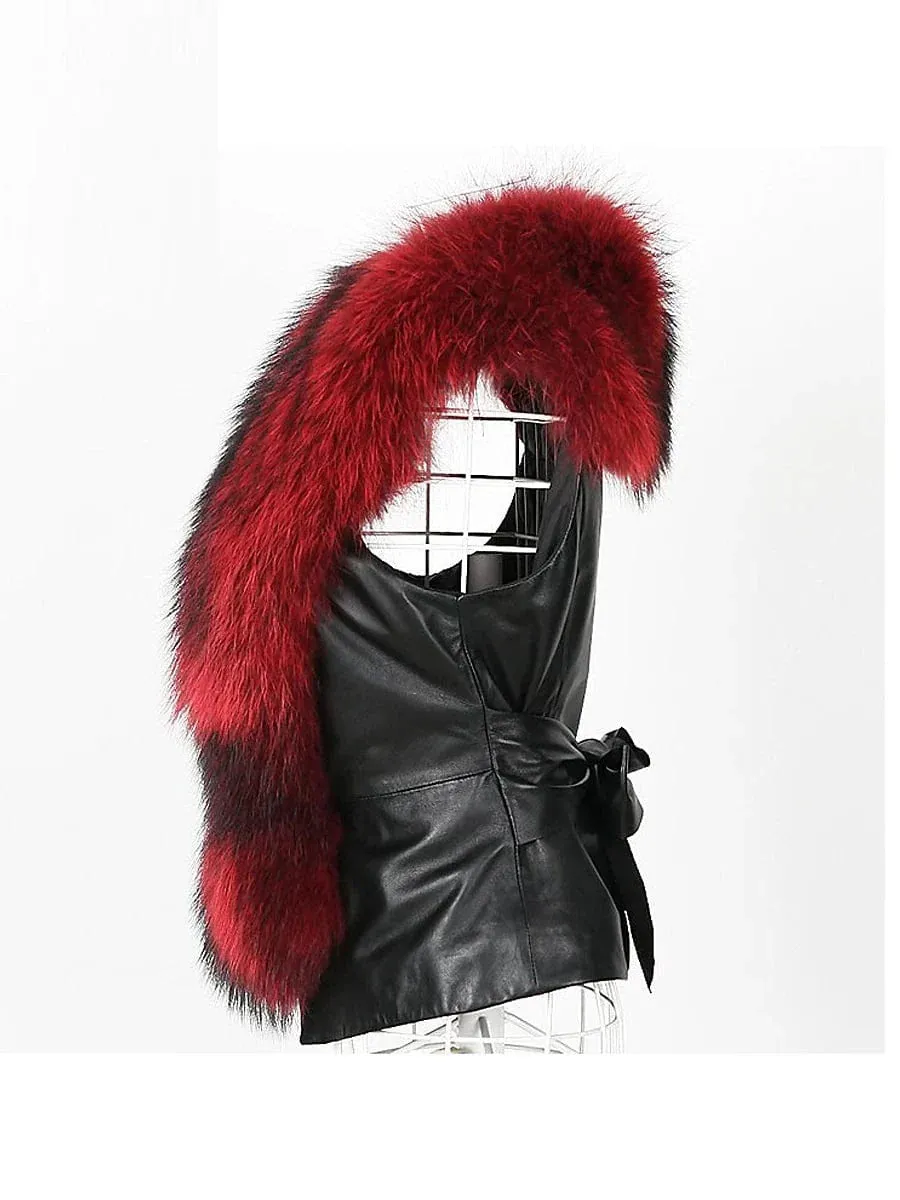 Luxurious Faux Leather Jacket Vest with Faux Fur Collar