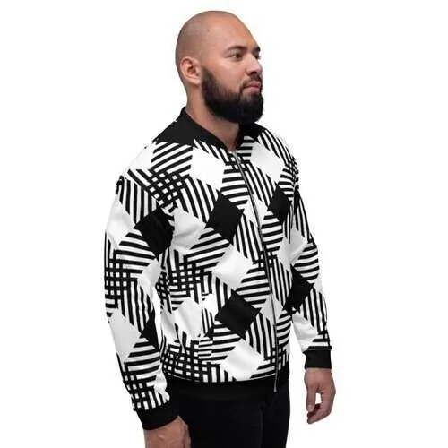 Mens Jackets, Black and White Cross-Hatch Style Bomber Jacket