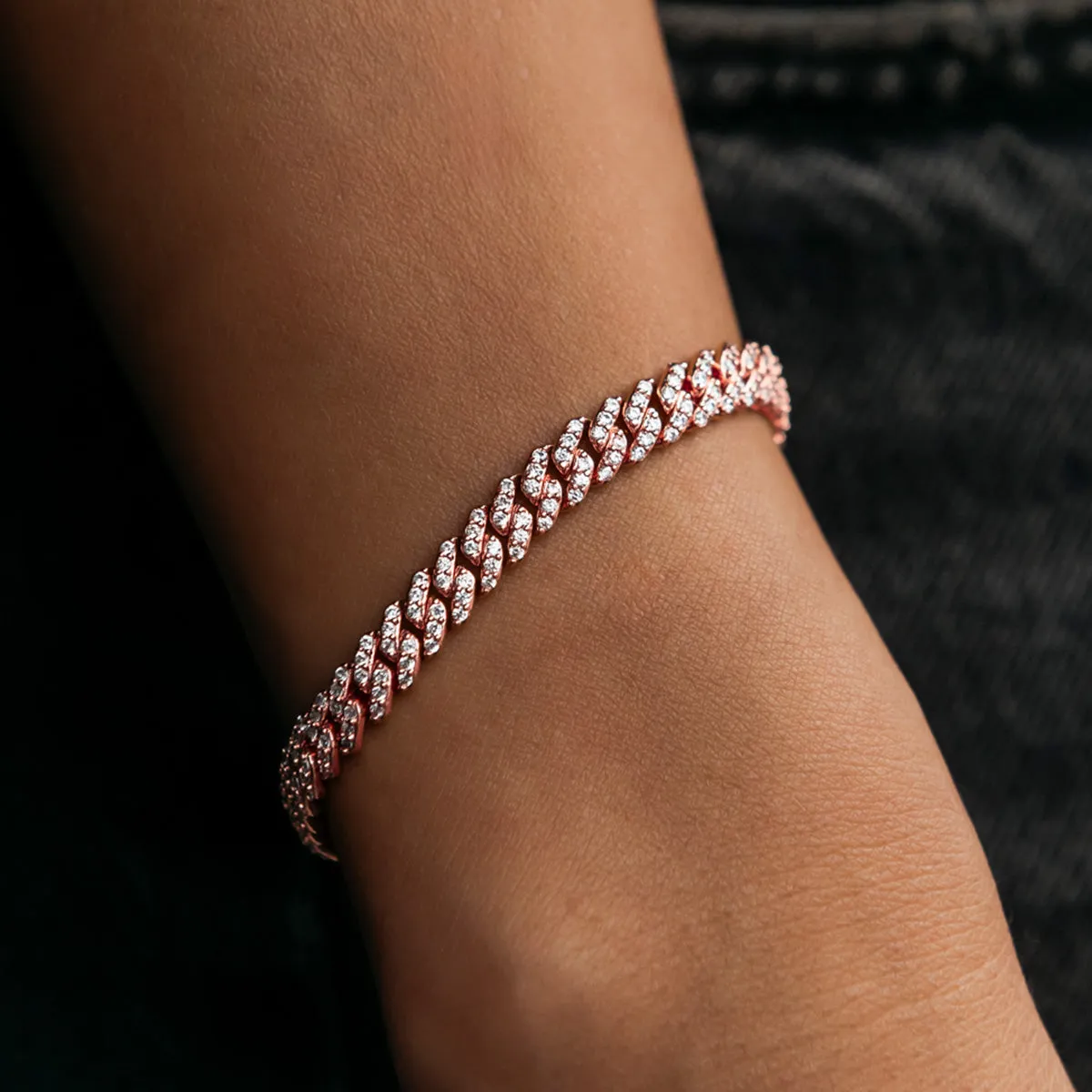 Micro Diamond Prong Cuban Bracelet in Rose Gold - 6mm