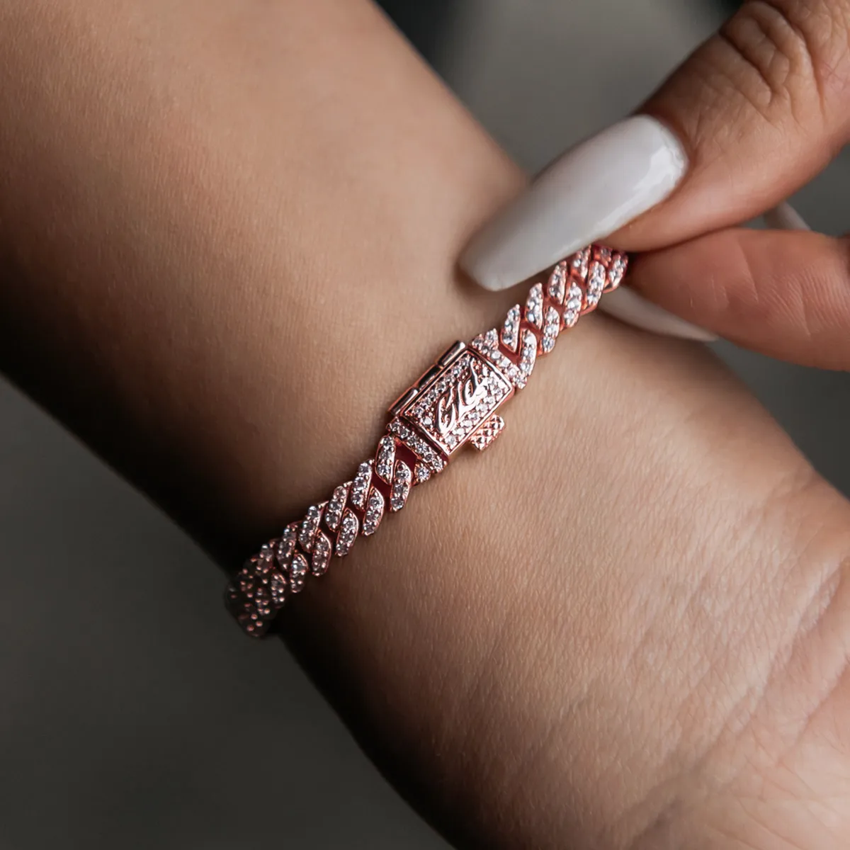 Micro Diamond Prong Cuban Bracelet in Rose Gold - 6mm