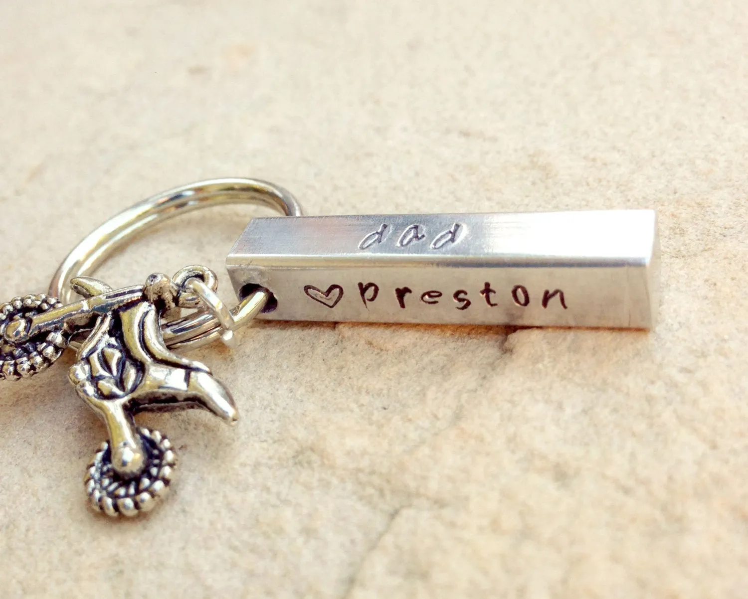 Motocross Keychain, Personalized Bar Keychain, Gifts for Men, Gifts for Dad, Motocross, Keychain, Hand Stamped Keychain