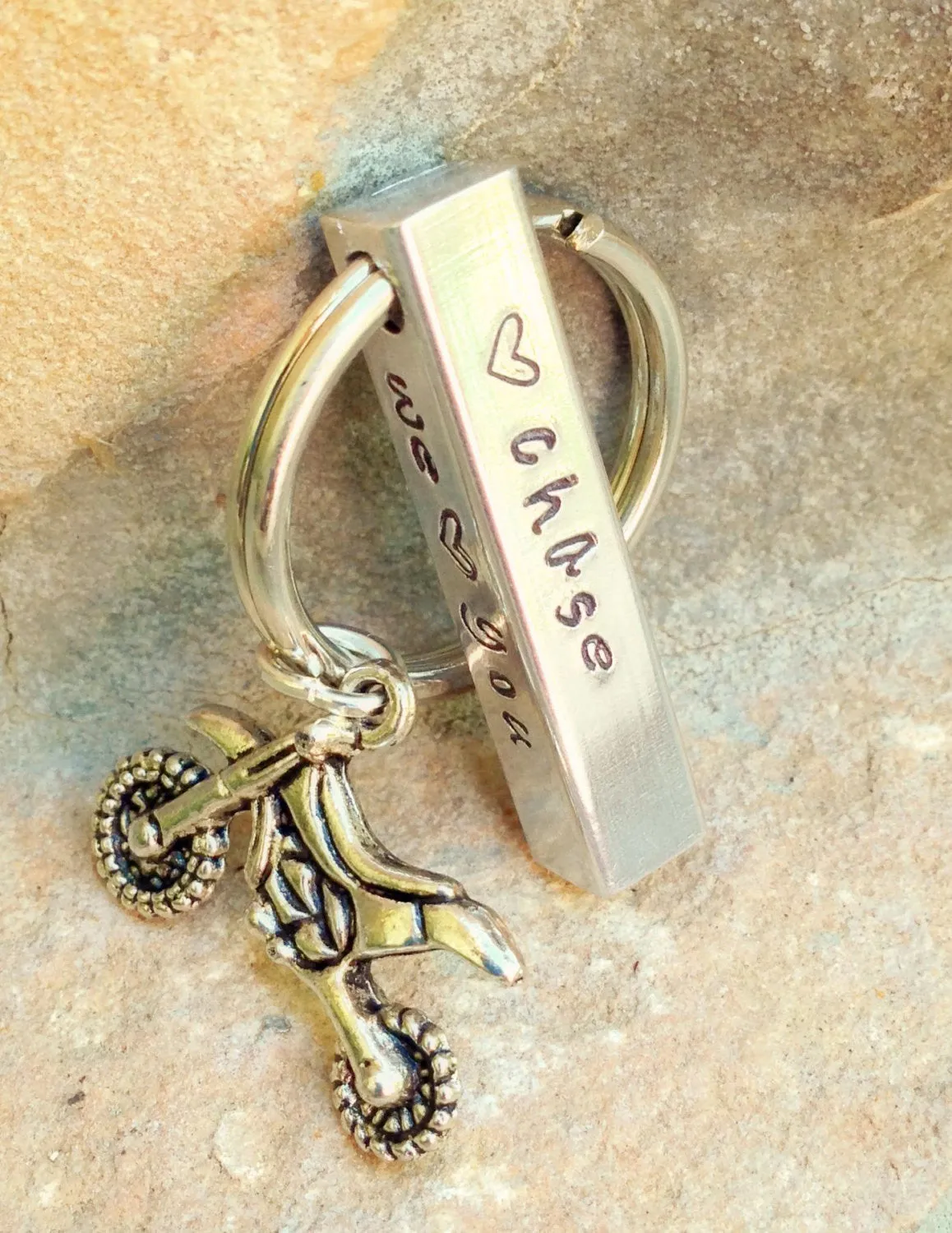 Motocross Keychain, Personalized Bar Keychain, Gifts for Men, Gifts for Dad, Motocross, Keychain, Hand Stamped Keychain