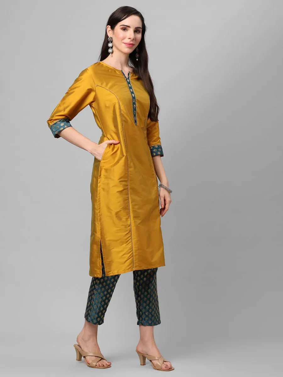 Mustard Solid Kurta Trouser Dupatta