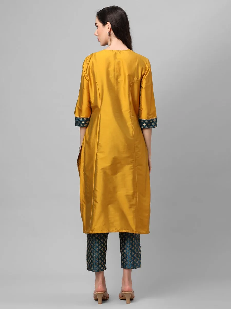 Mustard Solid Kurta Trouser Dupatta