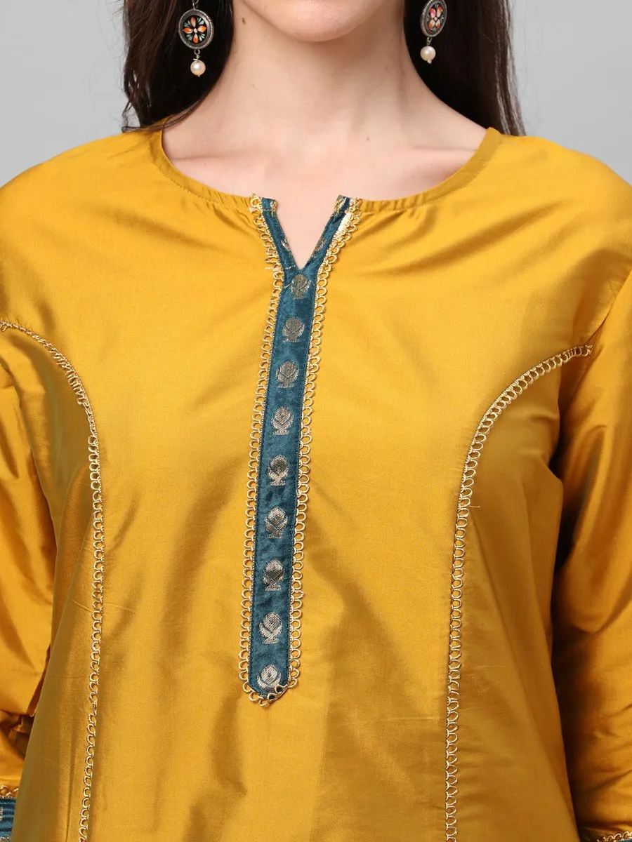 Mustard Solid Kurta Trouser Dupatta