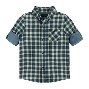 Navy & Lime Plaid Two-Facing Buttondown shirt  | Navy