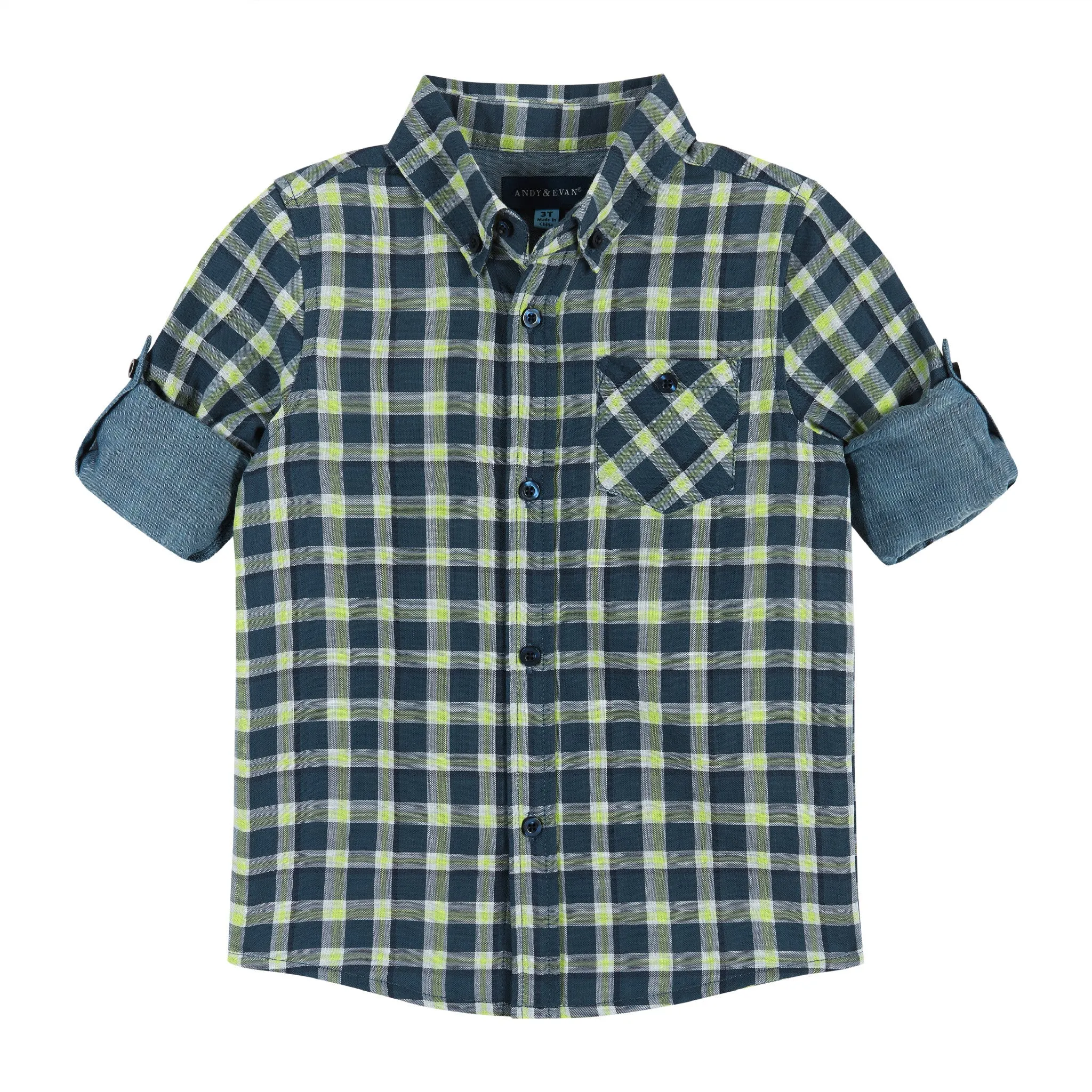 Navy & Lime Plaid Two-Facing Buttondown shirt  | Navy