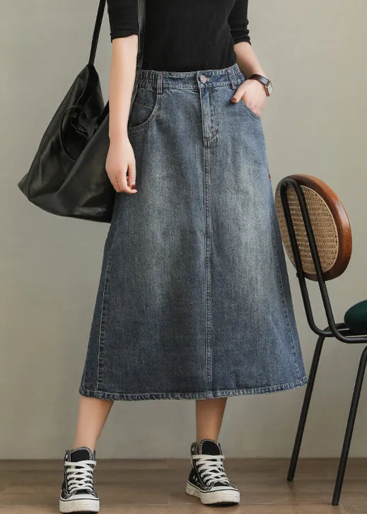 New Denim Blue Pockets Side Open High Waist Denim Skirt Summer QA1001