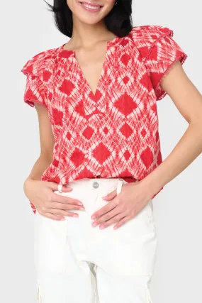 Notch Neck Trimmed Poplin Top