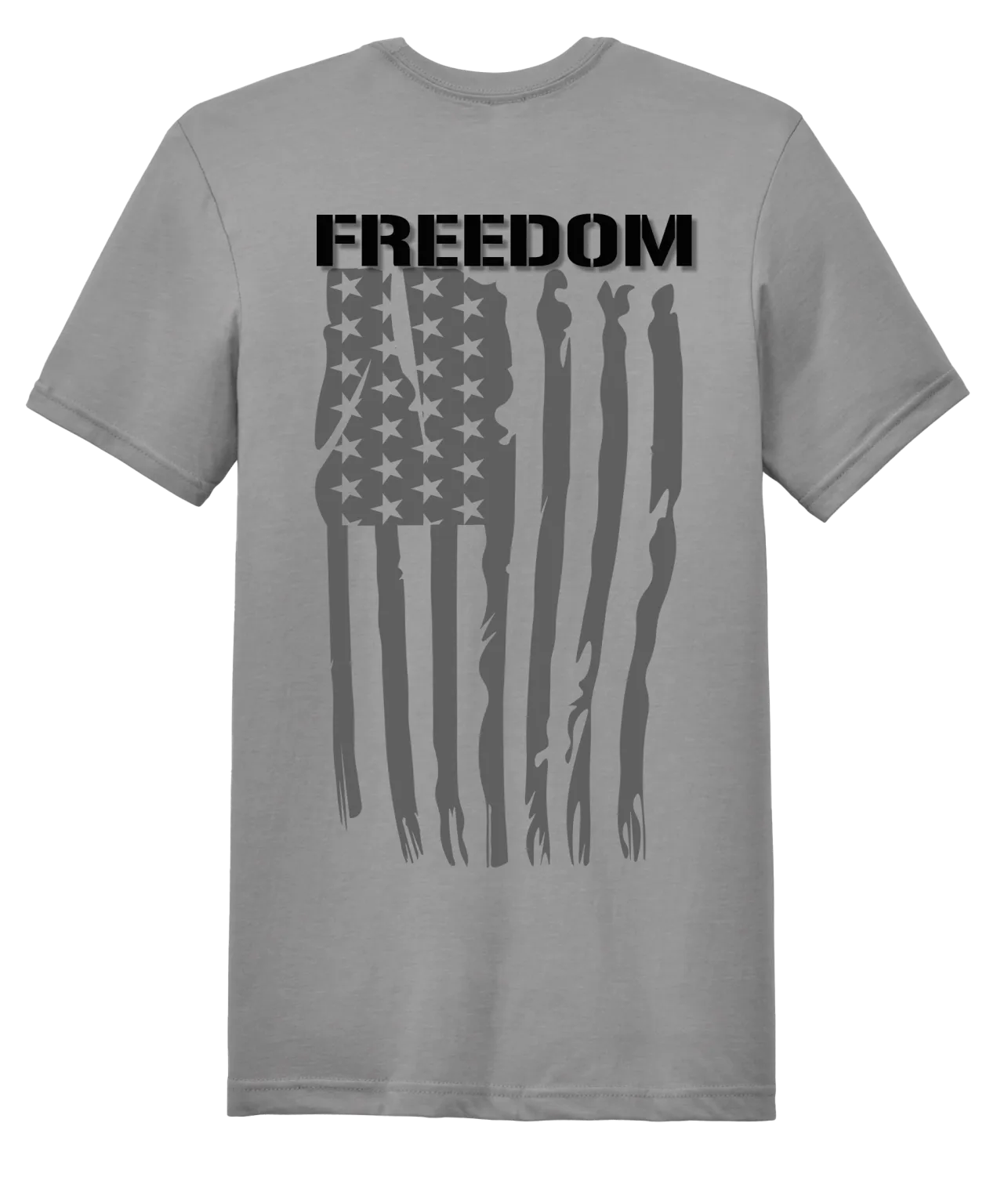 Patriot's Comfort: Ultra-Soft Cement Short Sleeve Tee with American Flag & Freedom