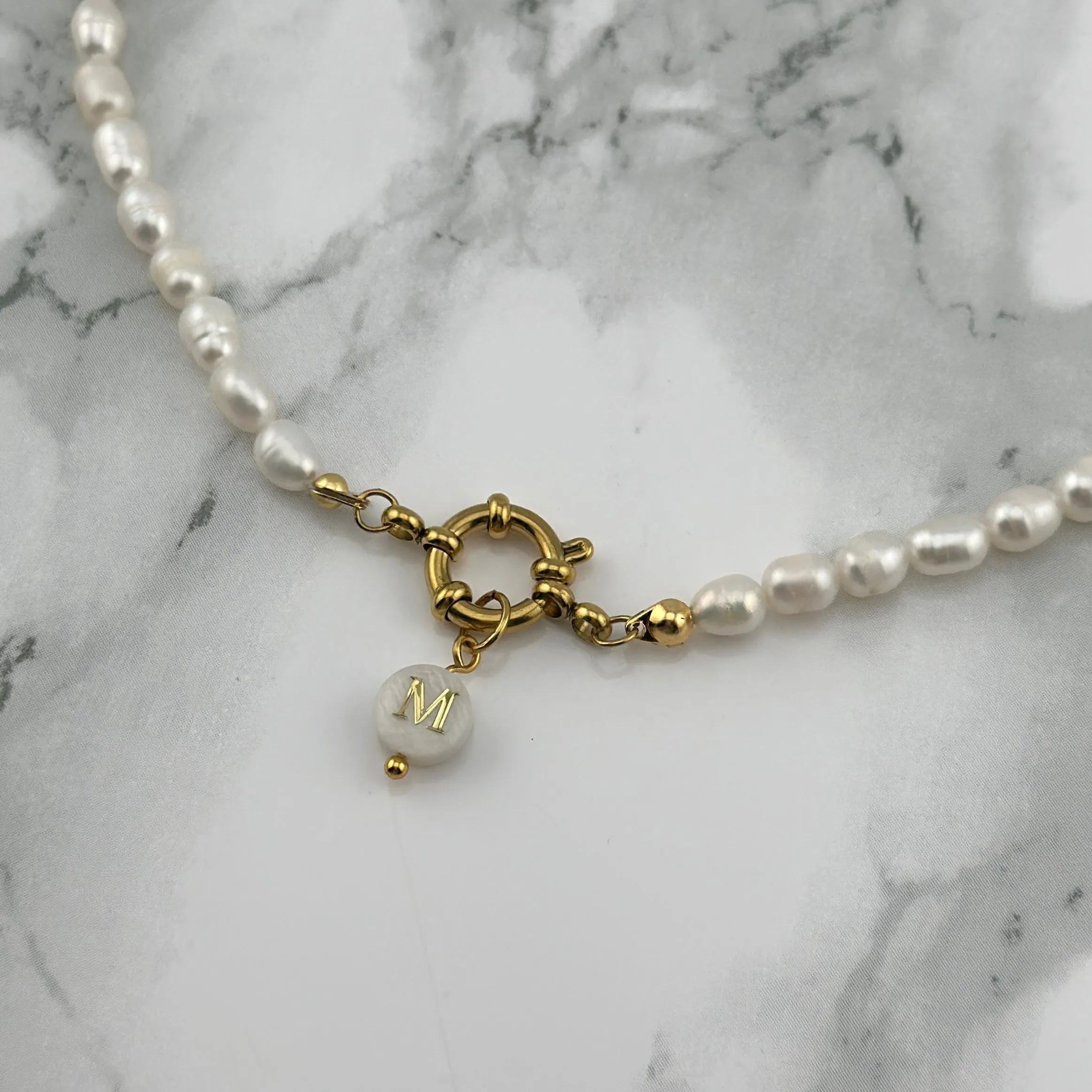 Pearl initial necklace