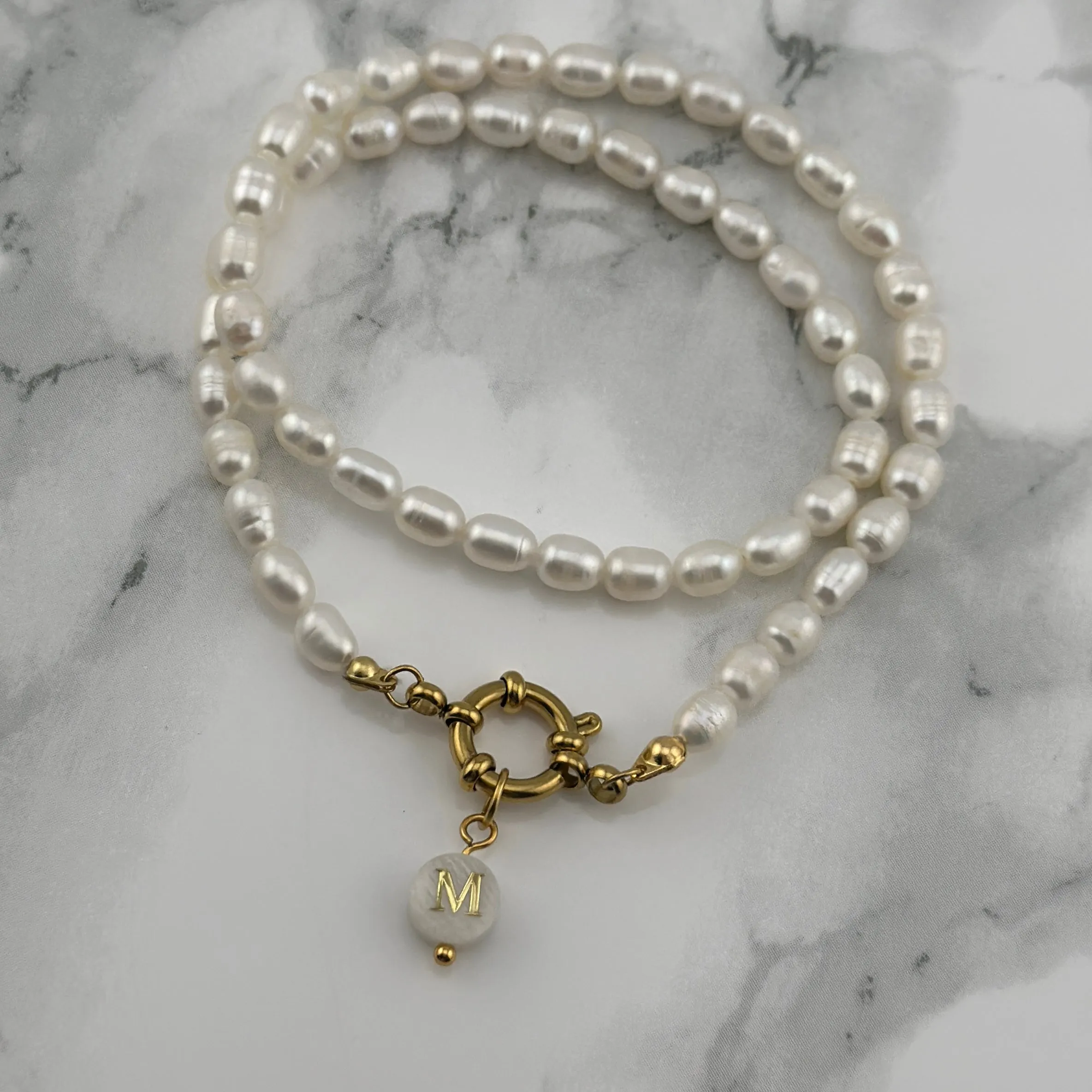 Pearl initial necklace