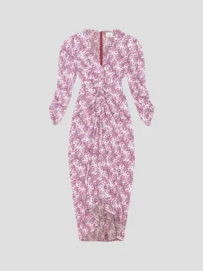 Pink Albini Butterfly Stretch Silk Midi Dress