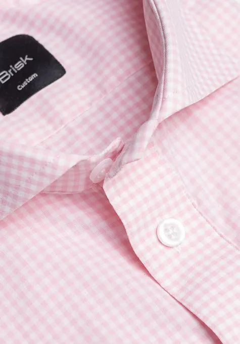 Pink Mini Gingham Performance Stretch Half Sleeves Shirt - Wrinkle Free