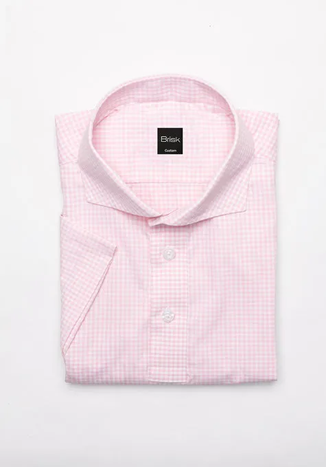 Pink Mini Gingham Performance Stretch Half Sleeves Shirt - Wrinkle Free