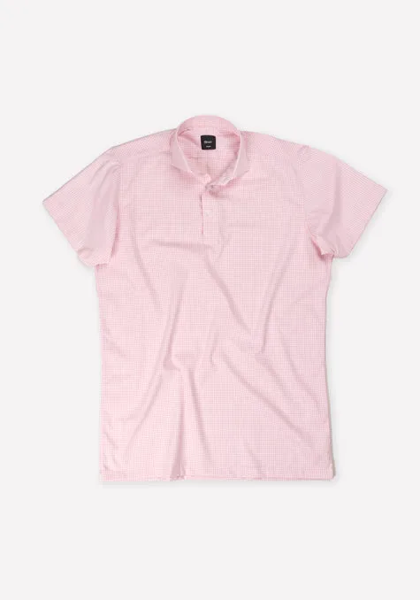 Pink Mini Gingham Performance Stretch Half Sleeves Shirt - Wrinkle Free