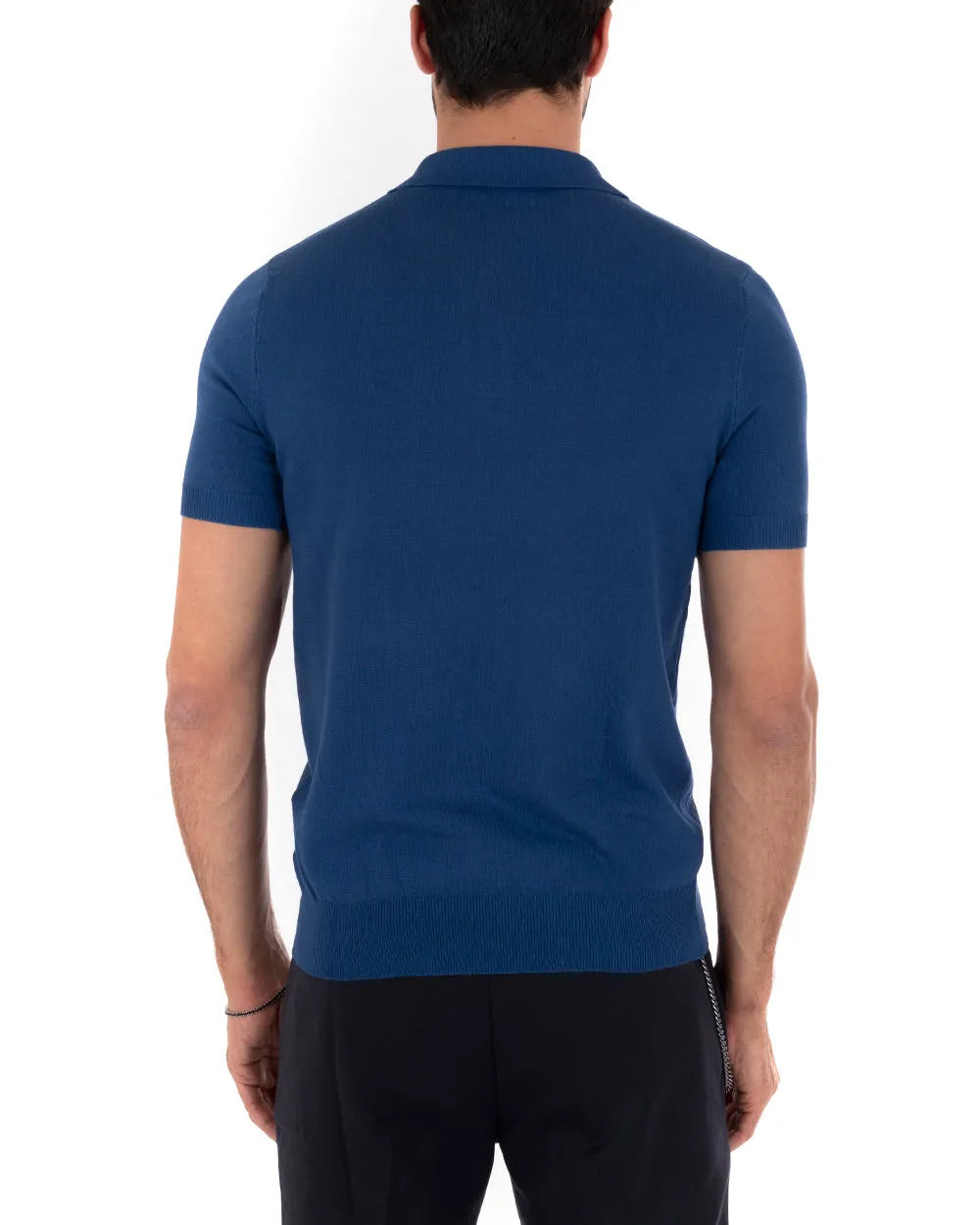 Polo Uomo T-Shirt Manica Corta Tinta Unita Blu Royal Scollo Bottoni Filo Casual GIOSAL-TS2634A