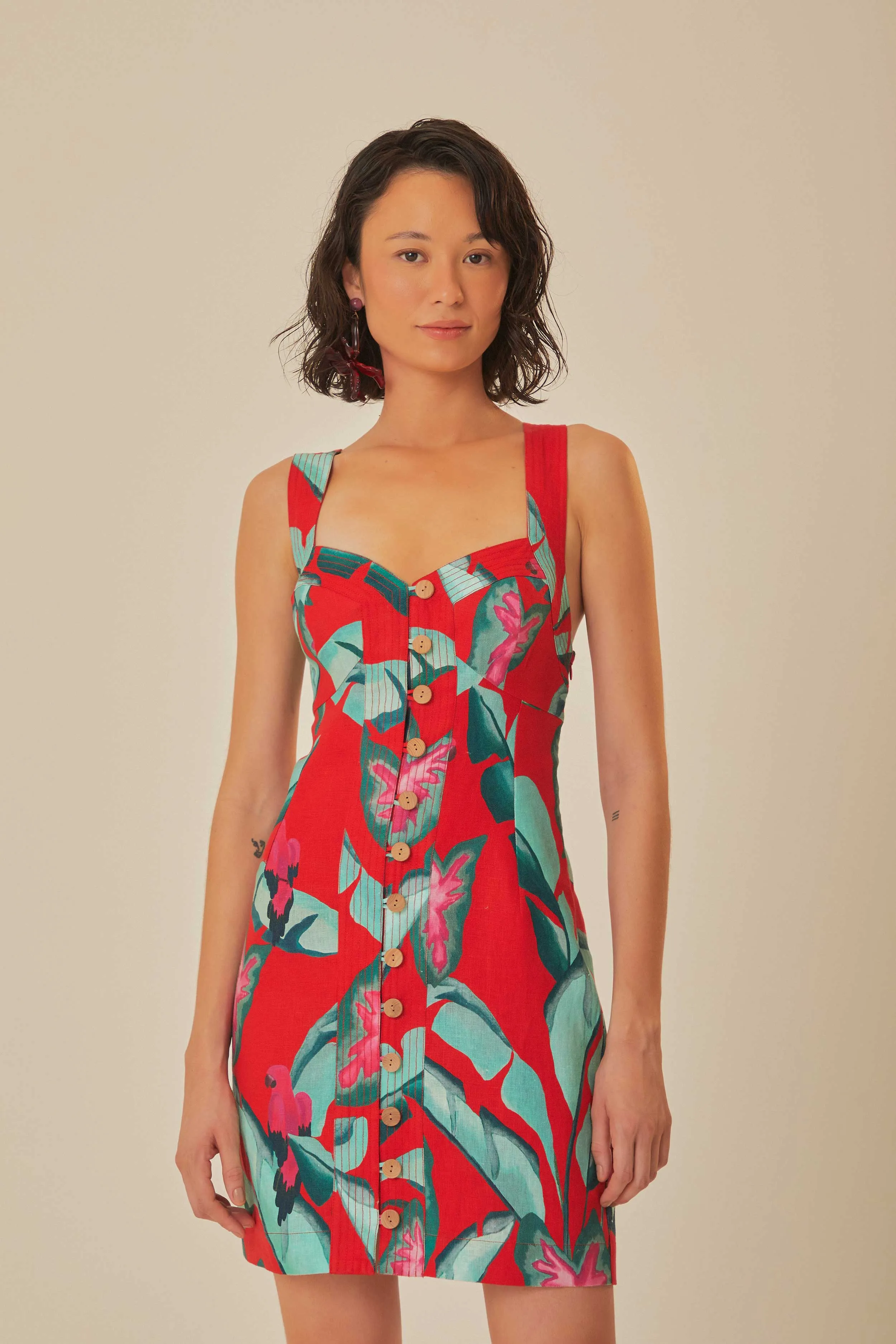 Red Summer Foliage Mini Dress