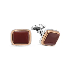 Silver Red Agate Stone Cufflink