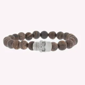 Skull 8mm Round Gemstone Bracelet Matt Bronzite