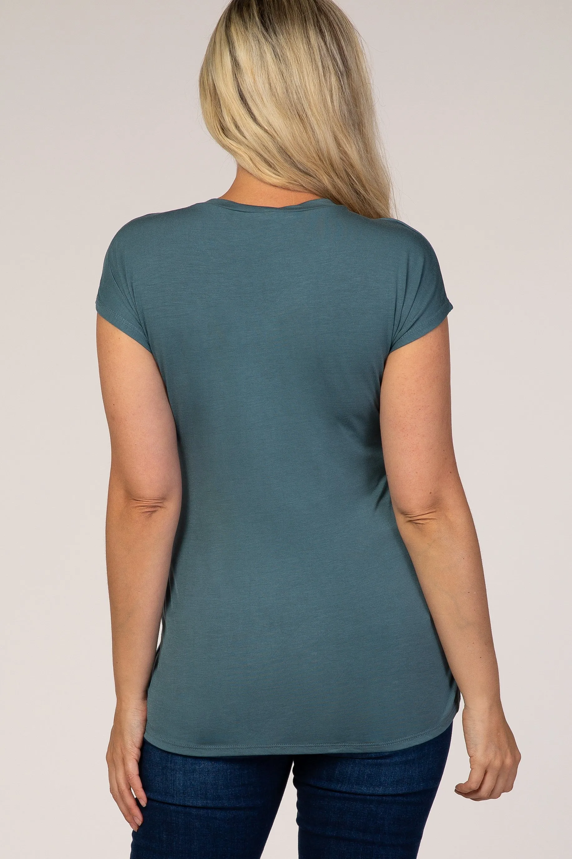 Slate Blue Layered Wrap Front Maternity/Nursing Top