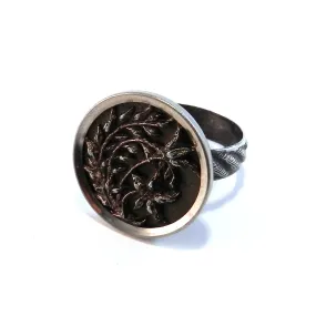 Spring Forth - Antique Button Ring - Size 10 1/4