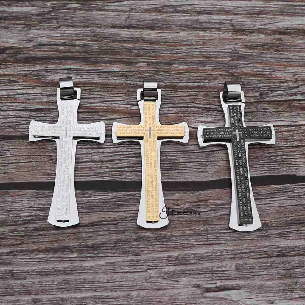 Stainless Steel Double Layer Cross Pendant - Silver | Gold | Black