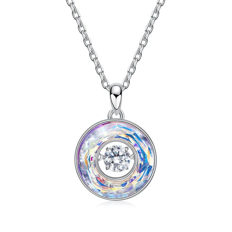 Sterling silver rounded sapphire dancing crystal necklace