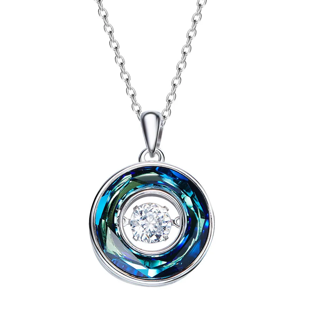 Sterling silver rounded sapphire dancing crystal necklace