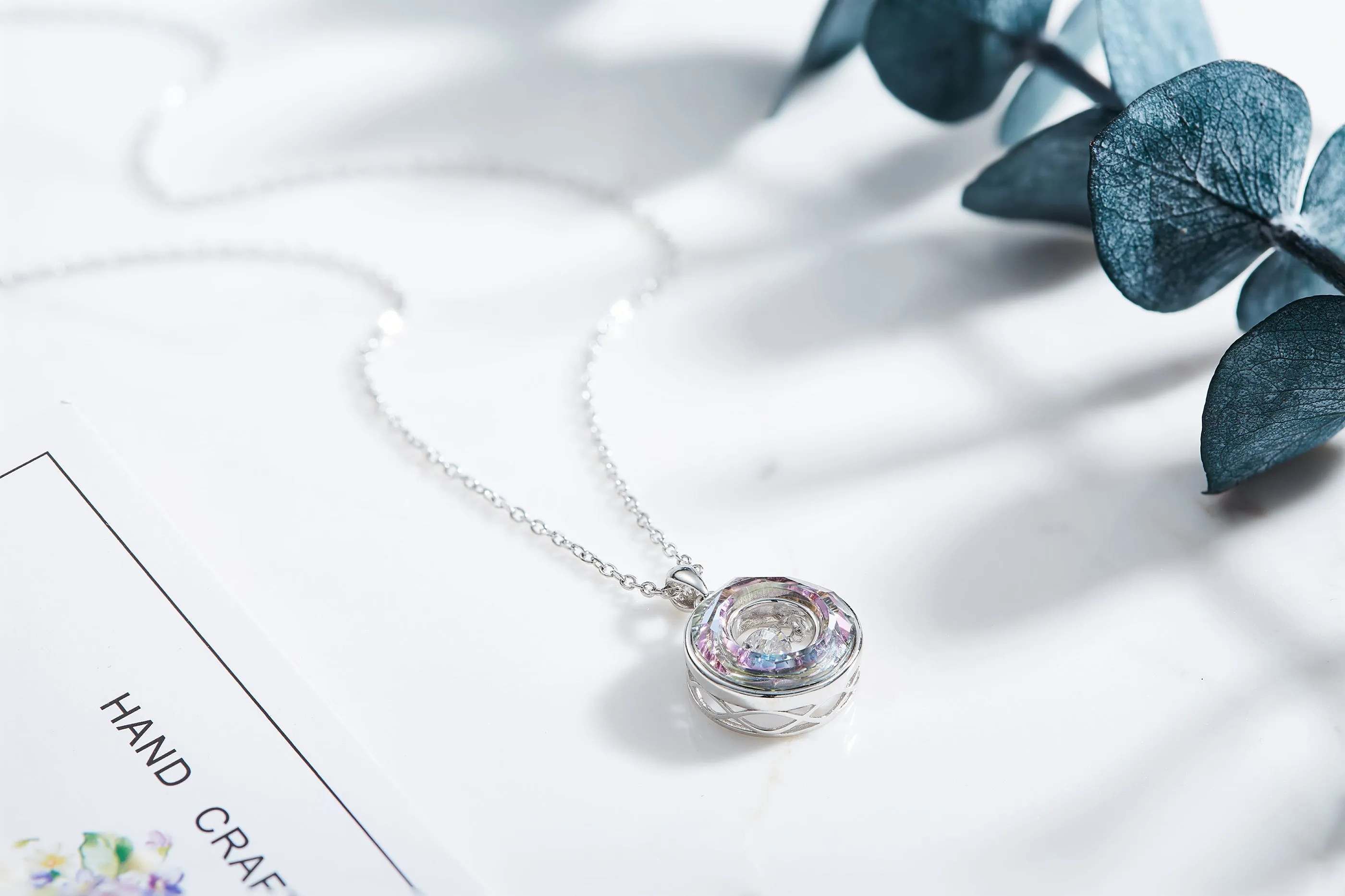 Sterling silver rounded sapphire dancing crystal necklace