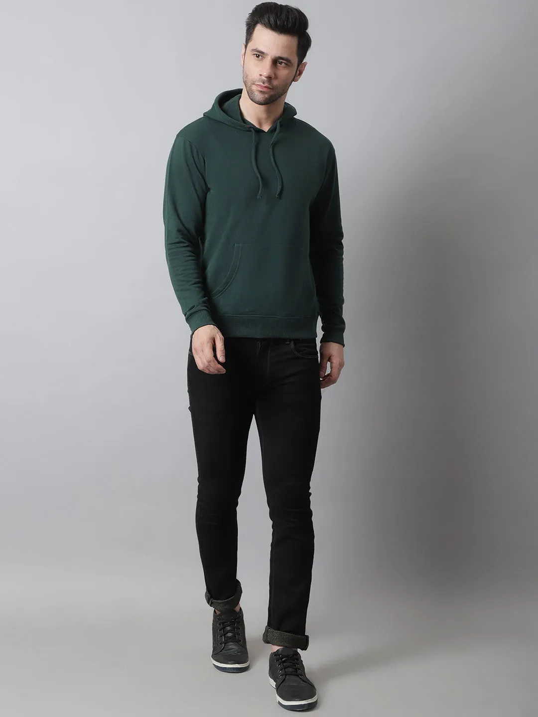 Style Quotient Men Green Hooded Sweatshirt