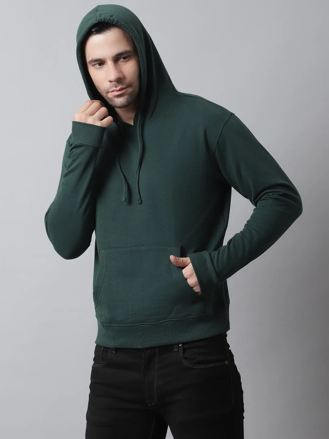 Style Quotient Men Green Hooded Sweatshirt