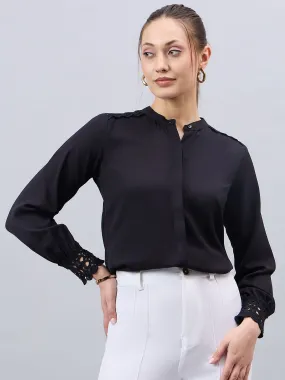 Style Quotient Women Black Solid Polymoss Regular Fit Formal Shirt