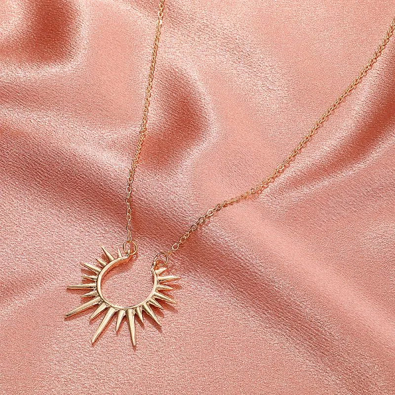 Sun Flower Open Pendant Clavicle Chain Necklace