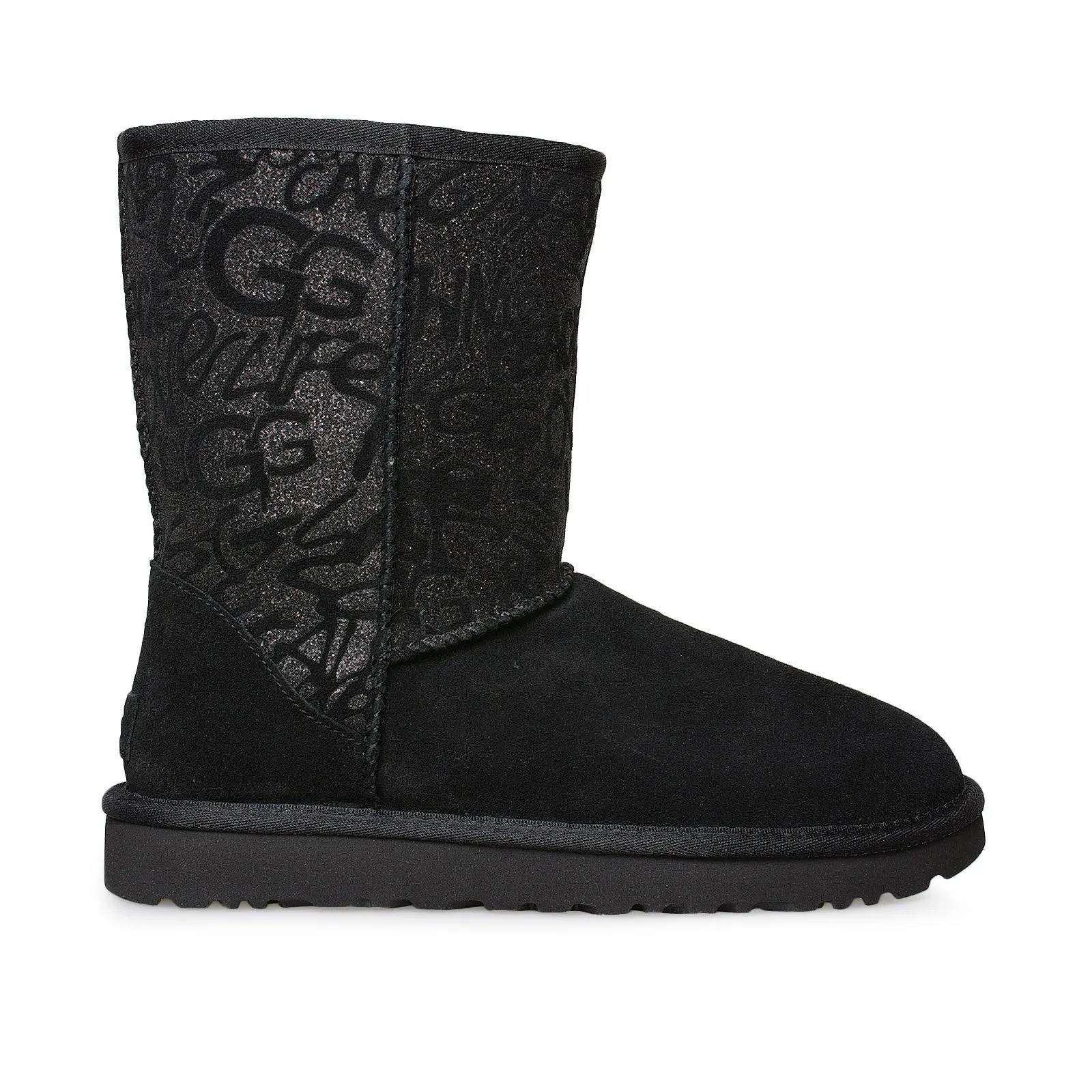 UGG Classic Short Sparkle Graffiti Black Boots - Women's