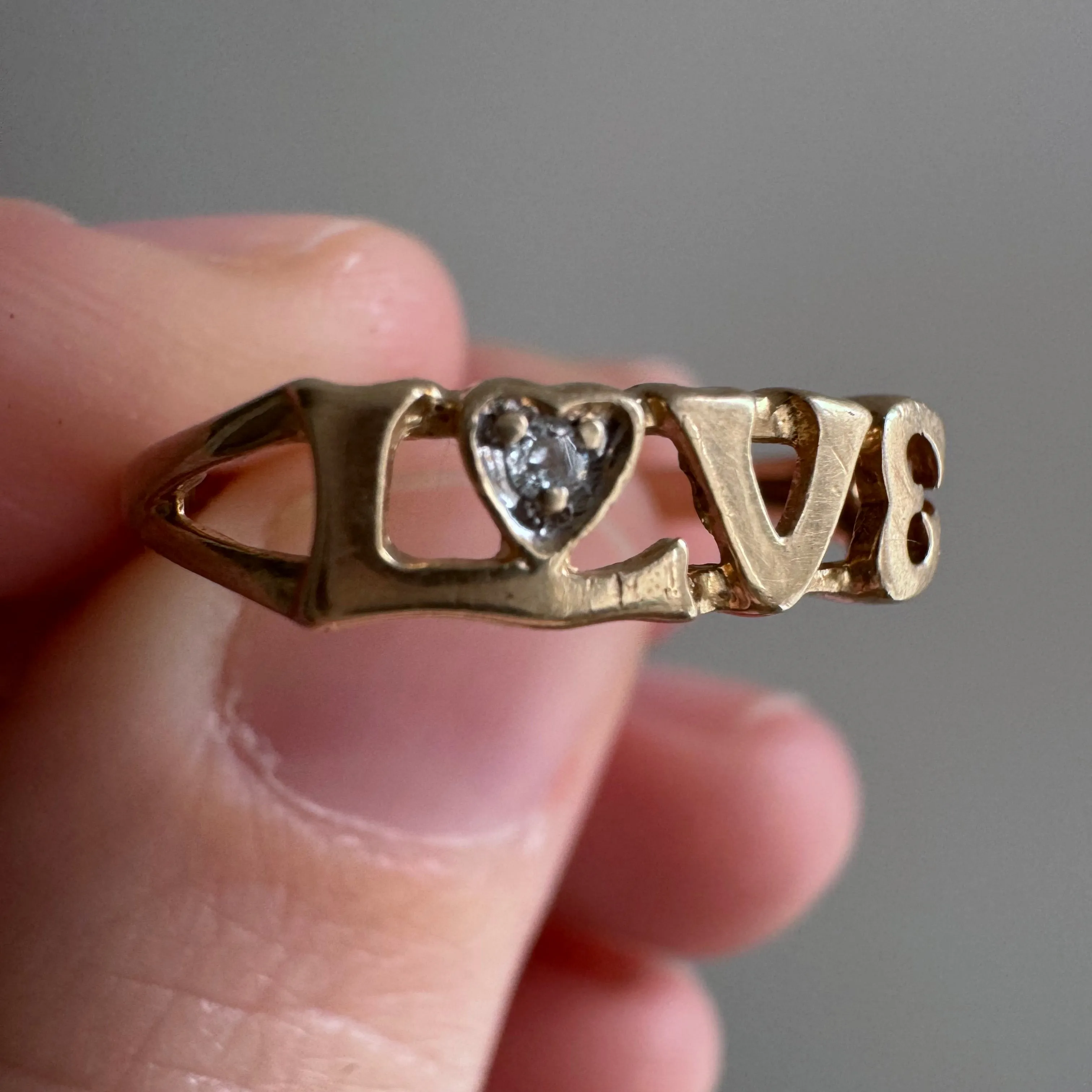 V I N T A G E // LOVE / 10k and diamond love word ring / size 6.75