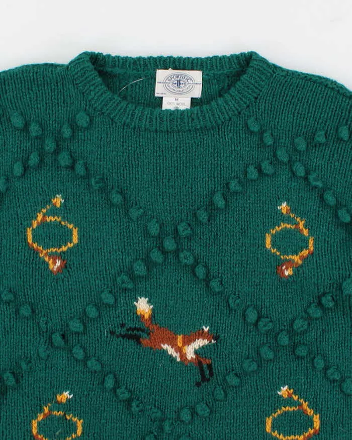 Vintage Men's Green Fox Patterned Knit Sweater - M