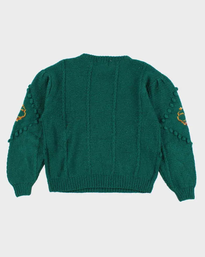 Vintage Men's Green Fox Patterned Knit Sweater - M